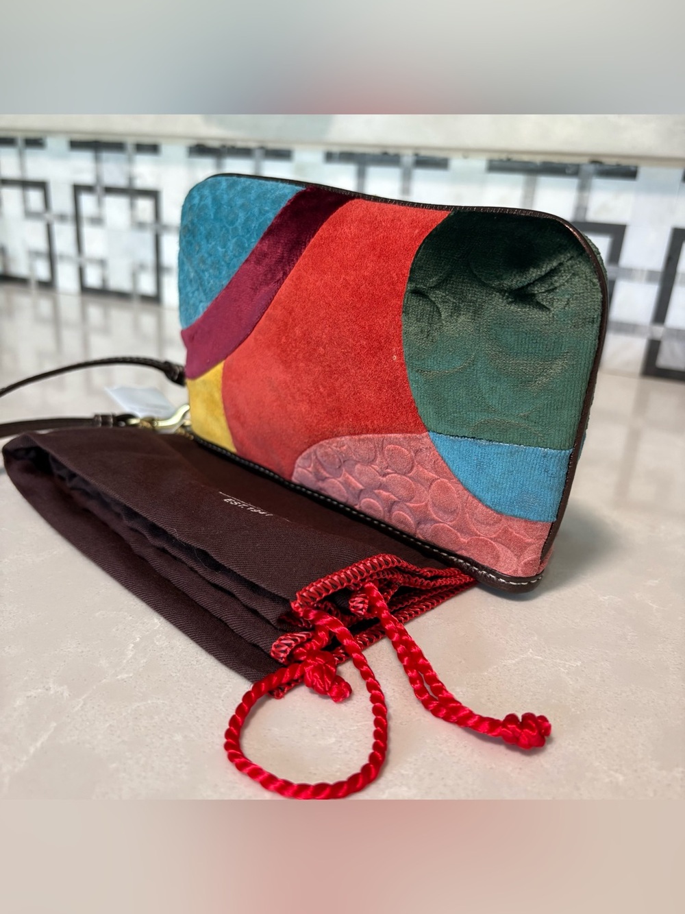Y2K VTG Coach Velvet Suede Patchwork Clutch | Hammered Hardware | 40854 - Picture 8 of 16